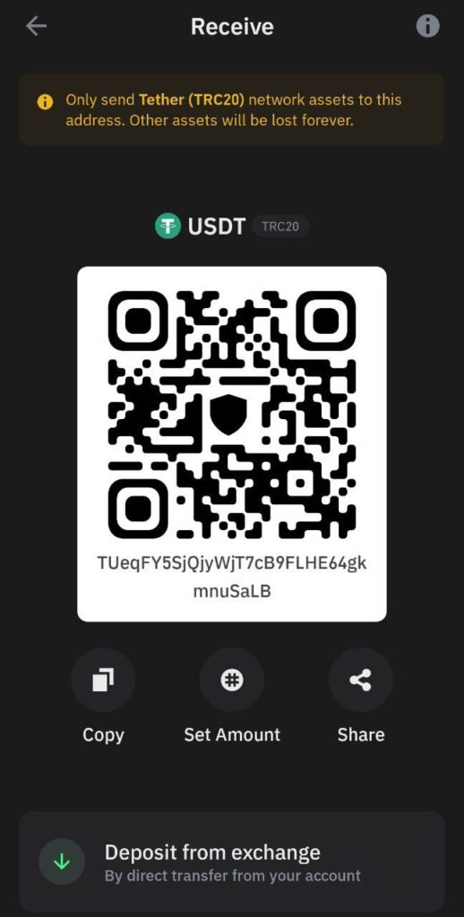 Generate Your USDT Address via TRC20 of Trust Wallet